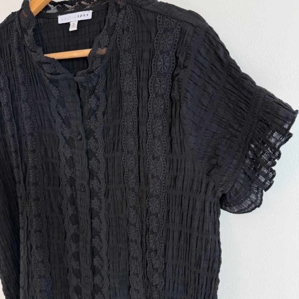 Baltic Born Zara Lace Top Black Size M Cotton Boho Feminine Coquette Blouse - Picture 5 of 13